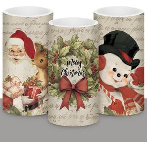 Retisee 3 Pcs Vintage Christmas Flameless Candles Retro Christmas Battery Operated LED Candles with Remote Vintage Nostalgic Xmas Decor for Holiday Dining Table Bedroom Living Room Party Supplies