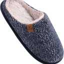 COFACE Womens Cozy Memory Foam Scuff Slippers Ladies Fuzzy Warm Slip On House Shoes With Arch Support, Indoor Outdoor Rubber Sole, Twill Blue Size 6M/7W (Black)