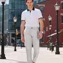 Plaid&Plain Men's Slim Fit Dress Pants Stretch Khaki Pants Wrinkle Free (White) 38Wx28L