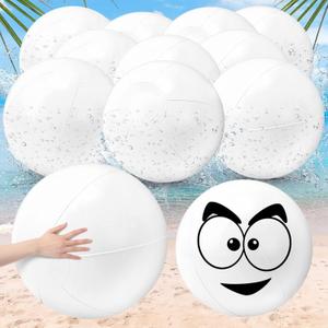 Junkin 10 Pieces Solid White Beach Balls Bulk Big Inflatable Beach Ball Giant Swimming Pool Balls Beach Game Toy for Summer Beach, Pool and Party Favor (20 Inch)