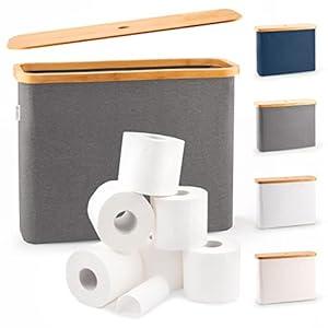 LONBET Toilet Paper Storage for 12 Rolls, Stackable & Foldable - The Ultimate Bathroom Organizer - Waterproof Basket with Bamboo Lid - Elegant Toilet Paper Storage Holder, Gray