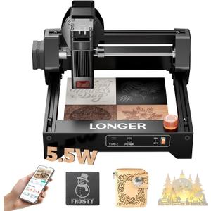 LONGER Ray5 Laser Engraver, 5500mW Portable Laser Engraver & Cutter, 12000mm/min High-Speed, for Wood, Acrylic, Glass & Leather, Ideal for Small Business & DIY, 130x130mm Working Area