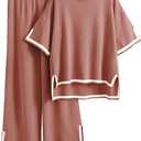 Faleave Womens Knit 2 Piece Sweater Sets Short Sleeve Pullover Tops Elastic Waist Wide Leg Pants Lounge Set XL