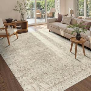 Beige Area Rugs 5x7 Washable Soft Rug for Living Room Bedroom | Non Slip, Rug for Dining Room Dorm Office Farmhouse, Stain Resistant, Vintage Boho Carpet, Low Pile, Home Decor