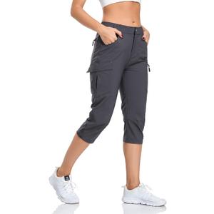 GymBrave Women's Hiking Cargo Pants Quick Dry Outdoor Camping Capris Water Resistant UPF 50 with Zipper Pockets (Medium, Gray)