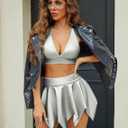 Avidlove Sexy Lingerie for Women Rave Club Date Night Outfits Lingerie Set Leather 2 Piece Halter Crop Top and Mini Skirt (Large, Gray)