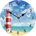 TAHEAT Lighthouse Seagull Ocean Wall Clock, Wooden Battery Operated Clocks, Silent Non Ticking Easy to Read Wall Clock for Kitchen/Bedroom/Living Room, 14 Inch