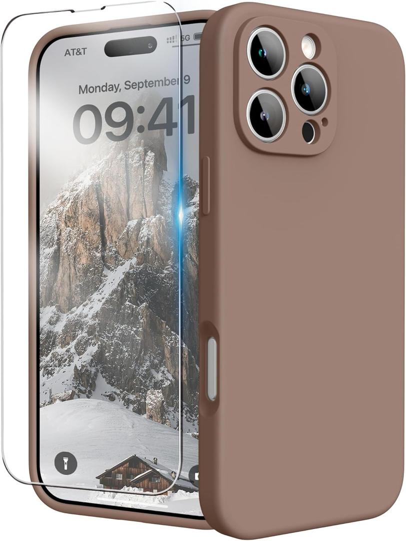 for iPhone 16 Pro Case, Liquid Silicone Case with Camera Protection Soft Gel Rubber Cover with Microfiber Lining Shockproof Protective Phone Case for iPhone 16 Pro 6.3", Light Brown