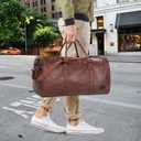 Leather Travel Bag with Shoe Pouch, Waterproof Weekender Overnight Bag,Carry On Duffel Bag for Men Women-Brown