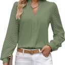 Work Blouses for Women Long Sleeve V Neck Tunic Tops for Women Loose Fit Dressy Womens Blouses Fashion Green L (L)