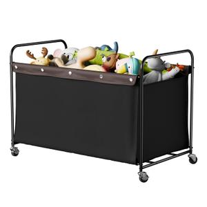 StorageWorks Toy Box with Wheels for Kids, 200L Extra Large Toy Storage Chest and Organizer, 27.5" Metal Toybox with 360 Swivel Wheels for Bedroom, Kids Room, Stuffed Animal Storage, Black