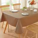 Rectangle Tablecloth Wipeable Vinyl Tablecloths with Flannel Backing, Plastic Outdoor Oil-Proof Waterproof Table Cover, Both Indoors and Outdoors. (Dark Coffee, 60" x 84")