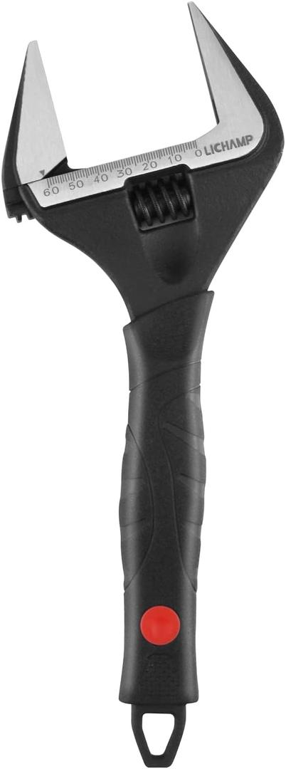 Lichamp 12-Inch Wide Jaw Adjustable Stubby Wrench with 60 mm Jaw Opening for Plumbing Automotive and Industry, Black