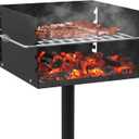 Park Style Charcoal Grill, Heavy Duty In Ground Park Grill with Stainless Steel Cooking Grate and Cover for Commercial and Outdoor Cooking 16'' L x 16'' W x 8'' H