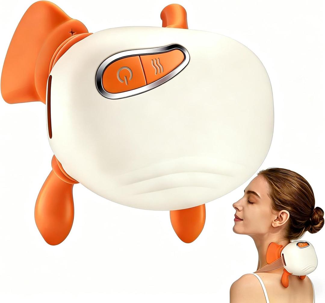 Bionic Heated Massager, Portable Shiatsu Neck and Back Massager, Electric Deep Tissue 5D Kneading Massage, Simulated Human Hand Design for Pain Relief and Muscle Relax (Orange) (Py-070 Orange)