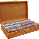 20-46 mm Wooden Coin Holder, 120 Pcs Highly Transparent Coin Capsules with Foam Gasket, Coins Collector Case Holder, Professional Coin Storage Case Box for Coin Collection (Bronze)