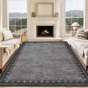 GarveeHome Washable 9x12 Large Area Rug for Living Room Bedroom Modern Non Slip Low Pile Carpet Geometric Cross Brdered Stain Resistant Grey Bedroom Laundry Room Rugs Kids-Friendly& Pets-Friendly
