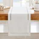 Burlap Style Farmhouse Table Runner, 13 x 90 Inch Off White, Rustic Geometric Hollow Table Runners 90 Inches Long for Dresser Table Everyday Use, 13x90 Inches, Off White