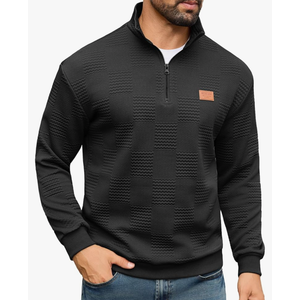 URRU Men's Quarter Zip Pullover Sweatshirt Mock Neck Long Sleeve Sweater Slim Fit Casual Polo Sweaters XL