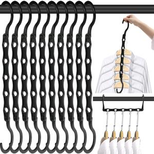 DUCOO 10 PCS Space Saving Hangers, 5-Hole Magic Hangers - Sturdy Plastic Hanger, Closet Organizers for Clothes Storage, College Dorm Essentials, Home Organization (Black)