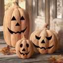 Fall Decor - Halloween Decorations - Handmade Terracotta Pumpkin Jack O' Lantern Outdoor Indoor -Cute Halloween Farmhouse Autumn Festival Decoration for Home Table Porch Mantel Front Door Room(Large) (Single  Large(9" x 15"))