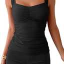B2prity Women's Tankini Swimsuit Tummy Control Ruched Two Piece Bathing Suit Push Up Modest Swim Suits with Shorts (Medium, Black)