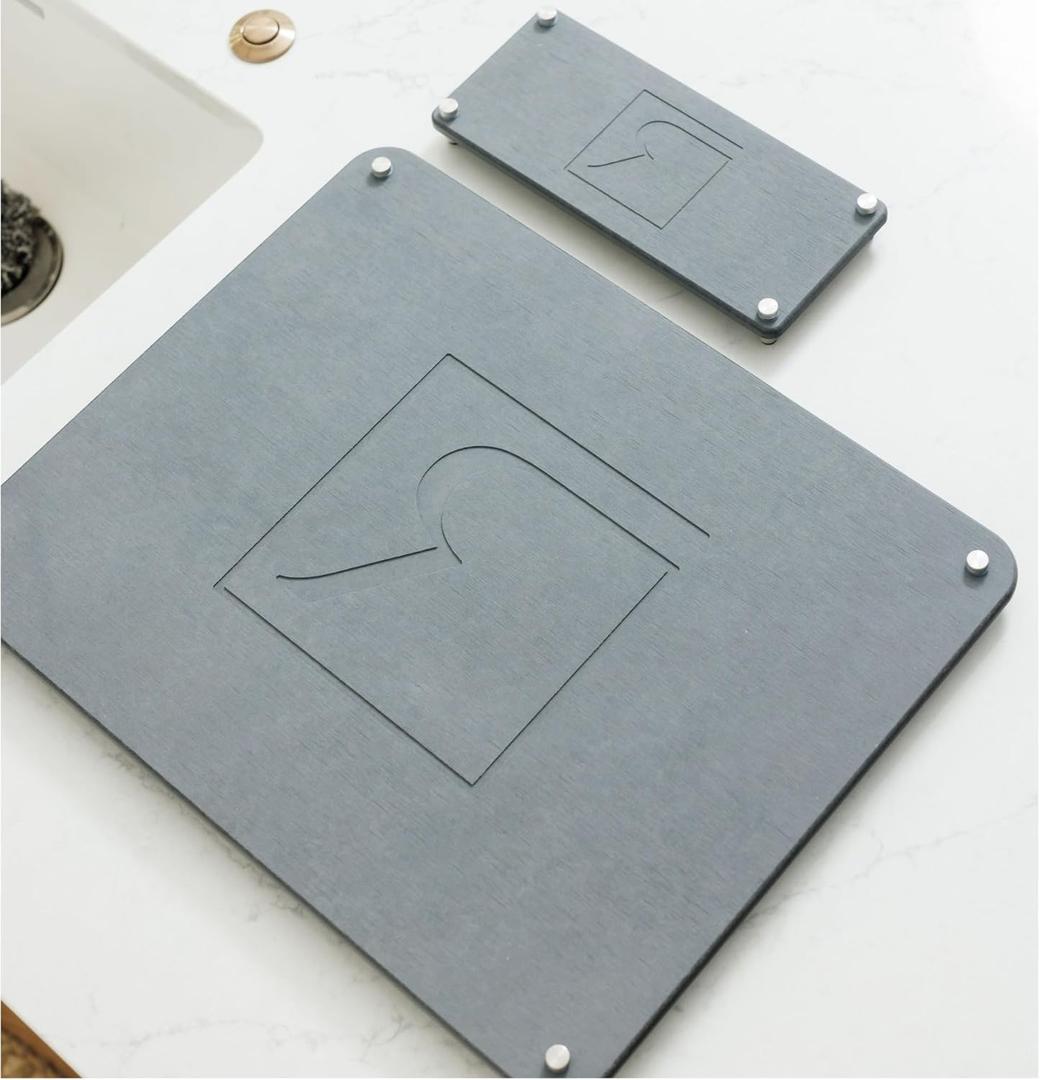 Large Stone Drying Mat for Kitchen Counter - 19.7"x15.7" Quick Drying Fast Absorbent Non- Slip Diatomite Mat, Natural Diatomaceous Earth Dish Drying Mat, Ashen Grey Surface with Matching Sink Caddy