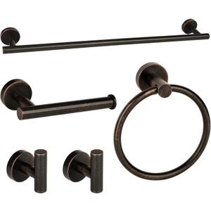 Oil Rubbed Bronze Bathroom Hardware Accessories Set 5 Piece, Stainless Steel Towel Bar Set 24 Inch,Toilet Paper Holder,Towel Ring Holder,Towel Rack Set,Brushed Bronze Bathroom Accessories Kit