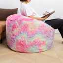 Storage Bean Bag Chairs Cover NO Filler Bean Bag Cover Living Room Furniture 31x20 Inch Soft Washable Plush Fiber Adult Bean Bag Bed Fuzzy Love Sack Beanbag Cover NO Filling Rainbow