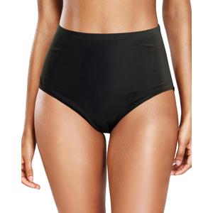Zmart Women's High Waisted Bikini Bottom - Full Coverage Tummy Control Swimsuit Bathing Suit Swim Bottoms (Large, Black)