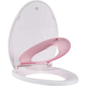 Elongated Toilet Seat 2-in-1 with Built-in Training Seat, Soft Quiet Close Non-Slip Design, Magnetic Seat and Cover, Easy Installation, Pink