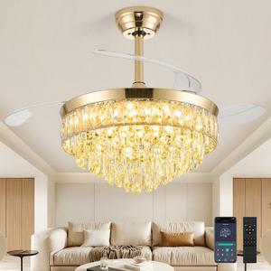 42'' Fandelier Ceiling Fan with Light, Chandelier Fan, Gold
K9 crystal, dimmable 3CCT LED, 6-speed quiet DC motor, memory and timer, suitable for living room/bedroom/dining