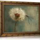 Vintage Gold Framed Dragonfly Wall Art Rustic Wildflower Dandelion Insect Painting Canvas Prints Retro Moody Botanical Picture Poster Country Farmhouse Artwork for Living Room Bedroom Bathroom