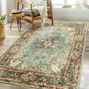 Green Rug 3x5,Washable Area Rugs for Bedroom Living Room Kitchen Entryway, Small Boho Vintage Bohemian Distressed Oriental Non Slip Carpet