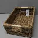 Large Natural Wicker Basket Rectangular with Wooden Handles, Seagrass Storage for Organizing, Shelves 15.5 x 10.6 x 5.5 inches