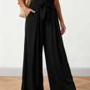 Wide Leg Casual Business Pants for Women Palazzo Trousers High Waisted Belted Flowy Summer Beach Long Slacks Pockets Black (Black, S)