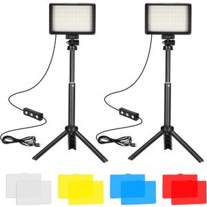 LED Video Light 2-Pack, 5600K Dimmable USB Photo Lights with Mini Tripod and Colored Filters for Photo Studios, Small Angle Shooting, Video Recording, Game Streaming