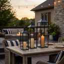 Black Floor Lanterns for Outdoor Indoor, Tall Metal Candle Lantern Set of 3
