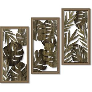 Putuo Decor Tropical Leaf Wall Art, Monstera Palm Leaves Natural Aesthetic Boho Decor, Set of 3 Modern Botanical Art for Living Room, Bedroom, Bathroom, Office 16x8 Inch