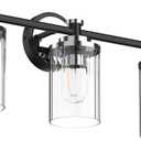 Bathroom Lighting Fixtures Black and Chrome Bathroom Vanity Light with Cylindrical Clear Stripes Glass Lampshade E26 Socket Base Bathroom Lighting Fixtures Over Mirror (3 Lights)