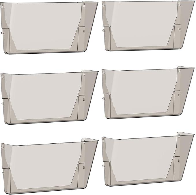 Clear Acrylic Single Pocket, Plastic Hanging Wall Mount File Holder for Office Home (Gray, 6 Pack)