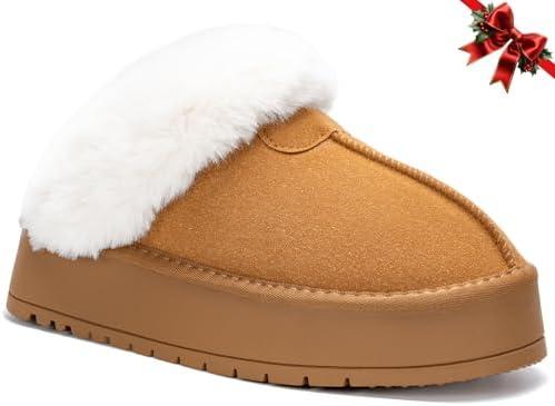 ZTDIXF Platform Slippers for Women Winter Snow Mini Boots Suede Warm Lined Shoes Short Ankle Anti-Slip Platform Boots Slip on Home Fuzzy Slippers for Indoor Outdoor, Size 37