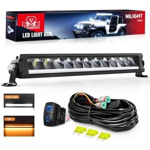 Nilight LED Light Bar with Amber DRL 15.5 Inch Single Row 60W 6650LM Anti-Glare Flood Spot Combo Offroad Driving Lights IP68 w/ 16AWG DT Wiring Kit for Pickup Truck SUV ATV UTV Boat 4x4 Jeep