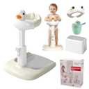 Baby Shower Stand, Anti-Slip Bath Stand for Infants & Toddlers, with Stool, Water Scoop & Shampoo Cap, BPA-Free ABS, White Beige