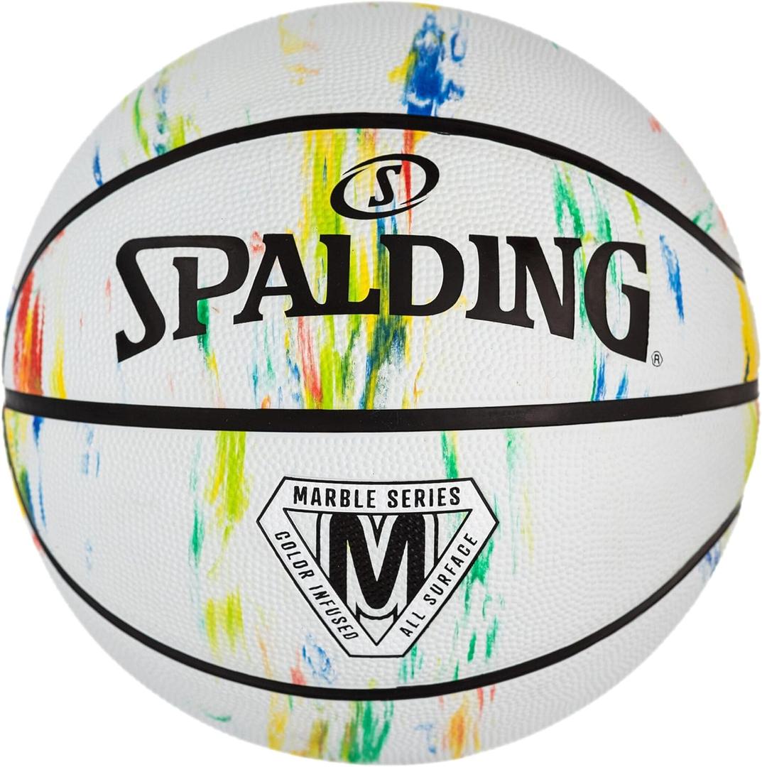 Spalding Outdoor Rubber Basketballs | Performance Rubber Cover Designed for Outdoor Play Colors (Size 7, 29.5", Marble - White Multi Color)