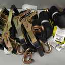 KJE Heavy Duty Car Trailer Tie Down Straps 4 Pack Kit - 2" x 8' Ratchet Straps + J-Hooks with Clip, 2" x 36'' Axle Straps - 10,000lbs Break Strength - Use for Car, Truck, UTV Transport