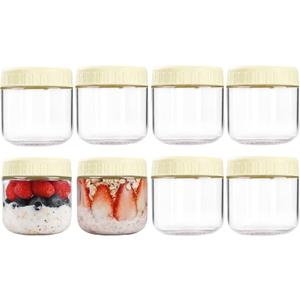 Overnight Oats Containers with Lids, 10 Oz Glass Jars with Lids 8 Pcs, Milk White, Wide Mouth Mason Jars for Salad, Yogurt, Snacks, Meal Prep