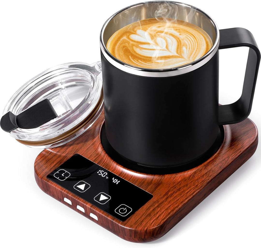 Coffee Mug Warmer and Mug Set with Automatic Timer Coffee Mug Warmer and 16 oz. Mug for Hot Coffee, Milk Tea, Water, Cocoa, etc. for Corporate/Home Office use.R1 Woodgrain Finish.