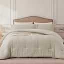 Quataly Oatmeal Queen Comforter Set - 3 Pieces Seersucker Lightweight Bedding Comforter Sets (1 Soft Fluffy Comforter & 2 Pillowcases) - All Seasons Cozy Modern Bed Sets