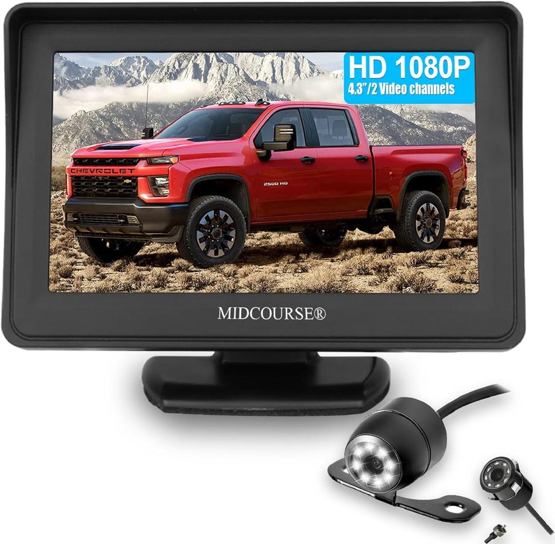 Backup Camera and Monitor Kit for Car/MPV/Pickup/Truck/SUV, Universal Wired Waterproof Rear-View 2-Installation Car Rear Backup Camera + 4.3 LCD Rear View Monitor